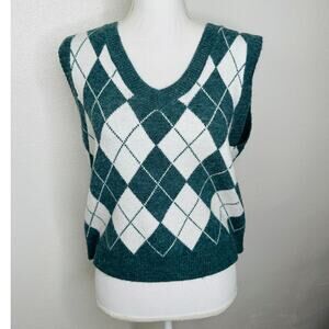 Sugar Muted Sage Green White Cream Argyle VNeck Sweater Vest